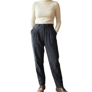 Vintage Pleated Trousers Women's Size 28 Charcoal Textured Cotton High Waisted